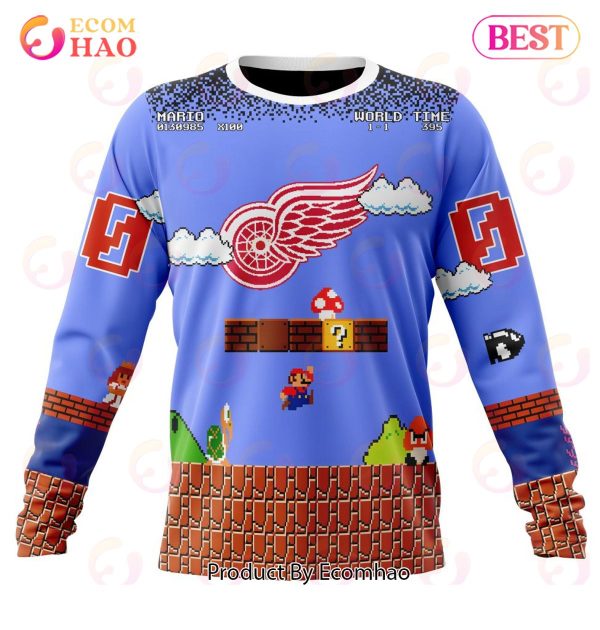 Detroit Red Wings Custom Name Number Super Mario Game Gift For Fan Ugly Wool Sweater Christmas