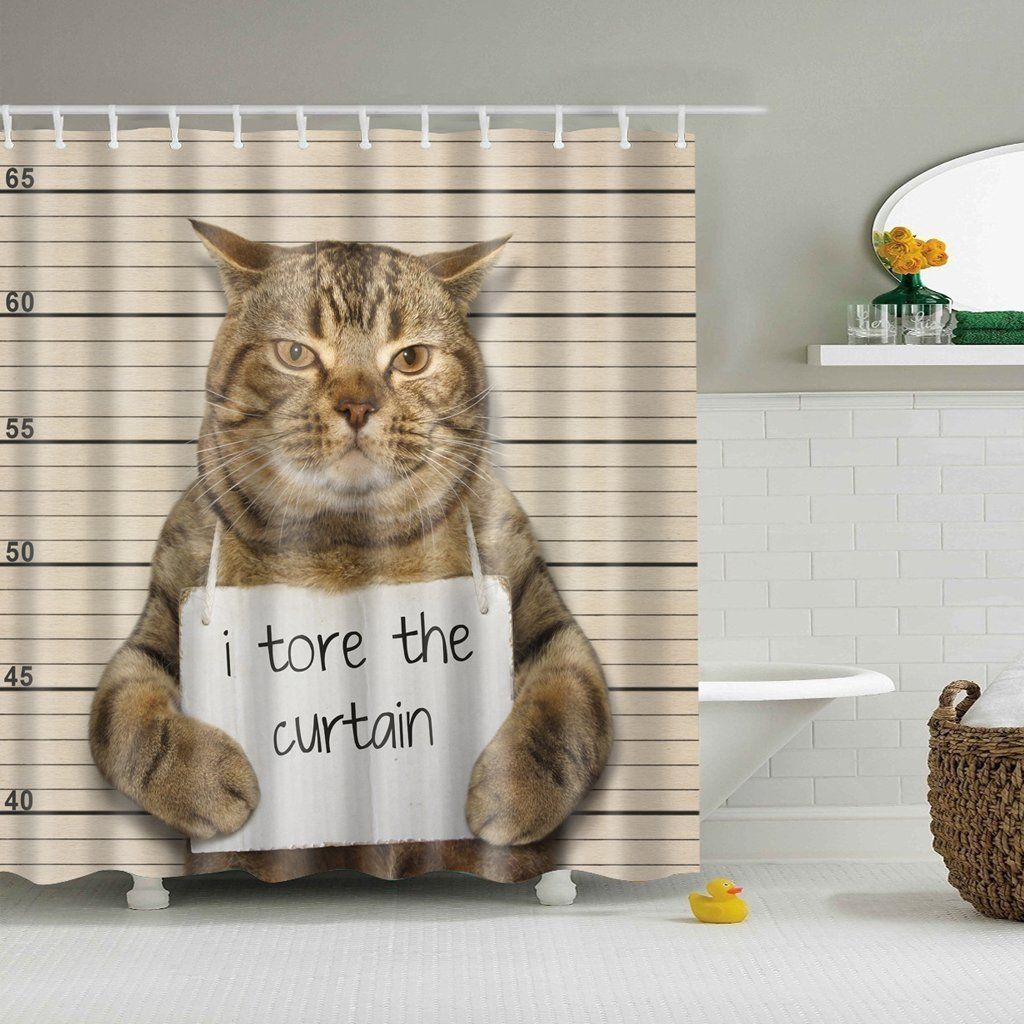 Wanted Cat Mug Shot 3D Printed Shower Curtain Gift Home Decor