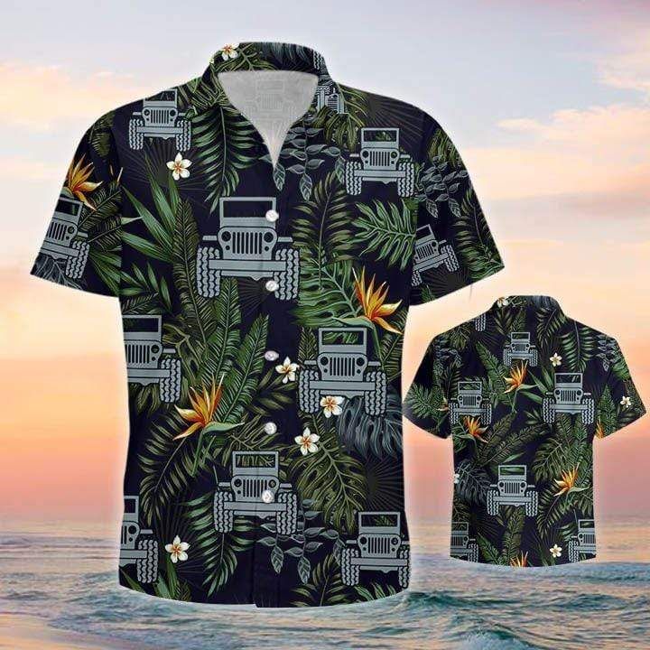 Jeep Tropical Green Black Hawaii Aloha Shirts Ha79