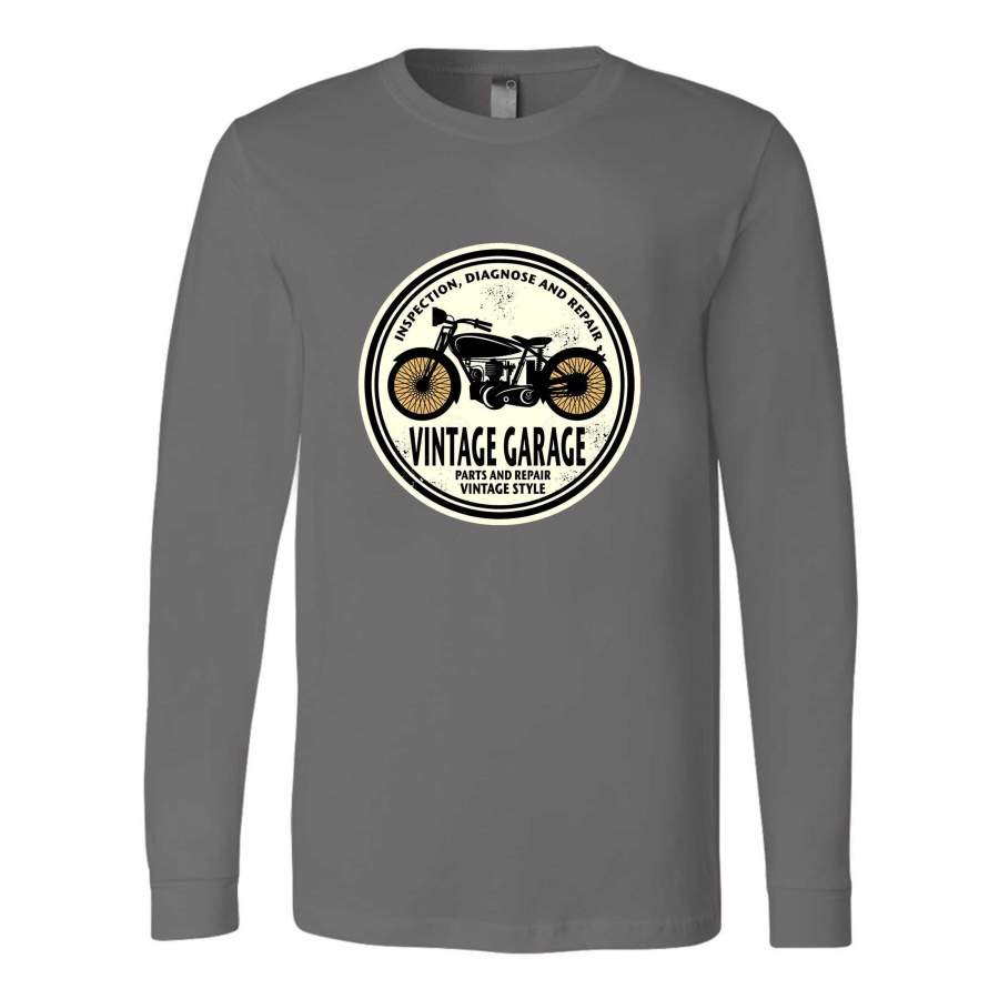 Motorcycle Vintage Distressed Water Base Ink Graphic Long Sleeve T-Shirt