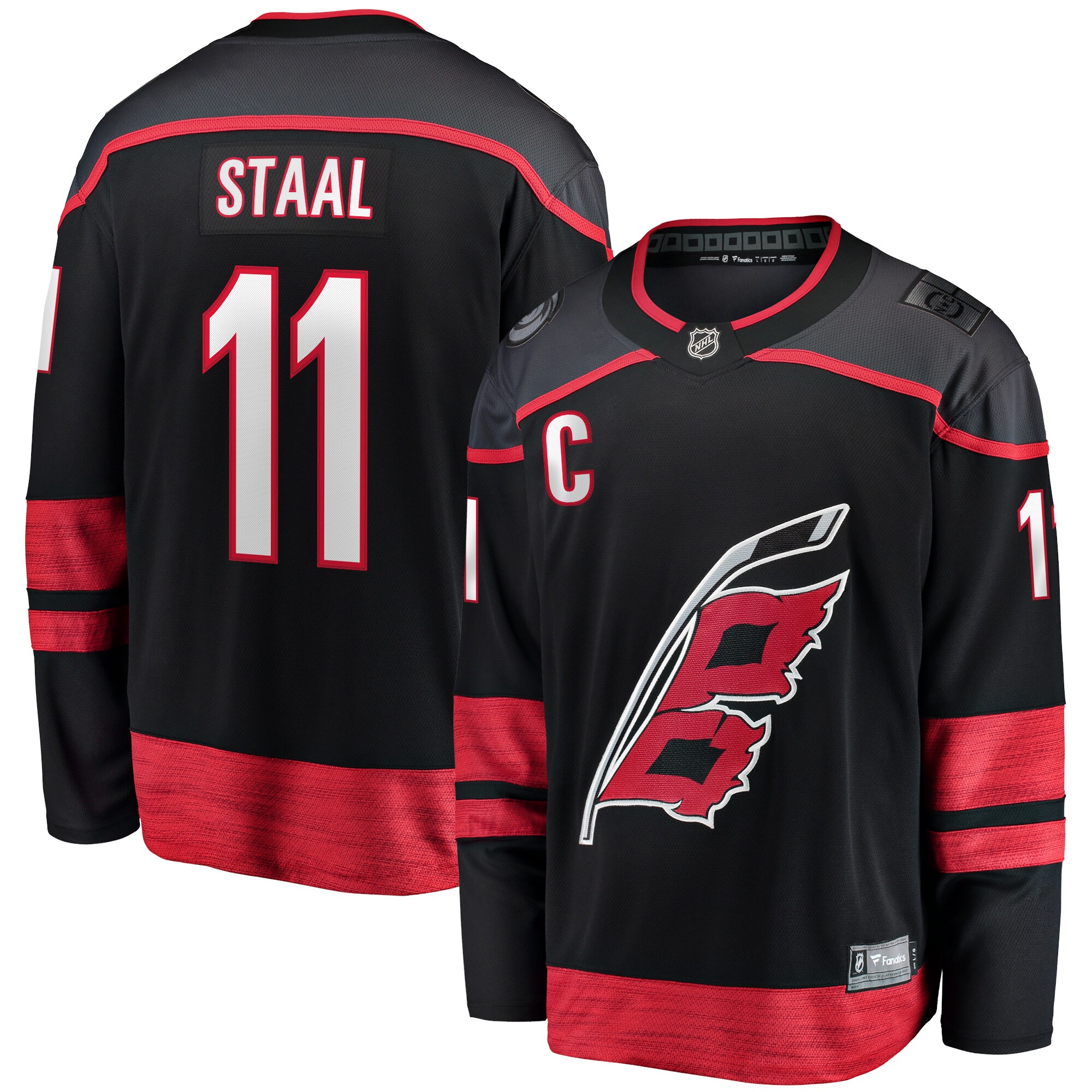 Jordan Staal Carolina Hurricanes Branded Home Captain Patch Breakaway Player Jersey – Black