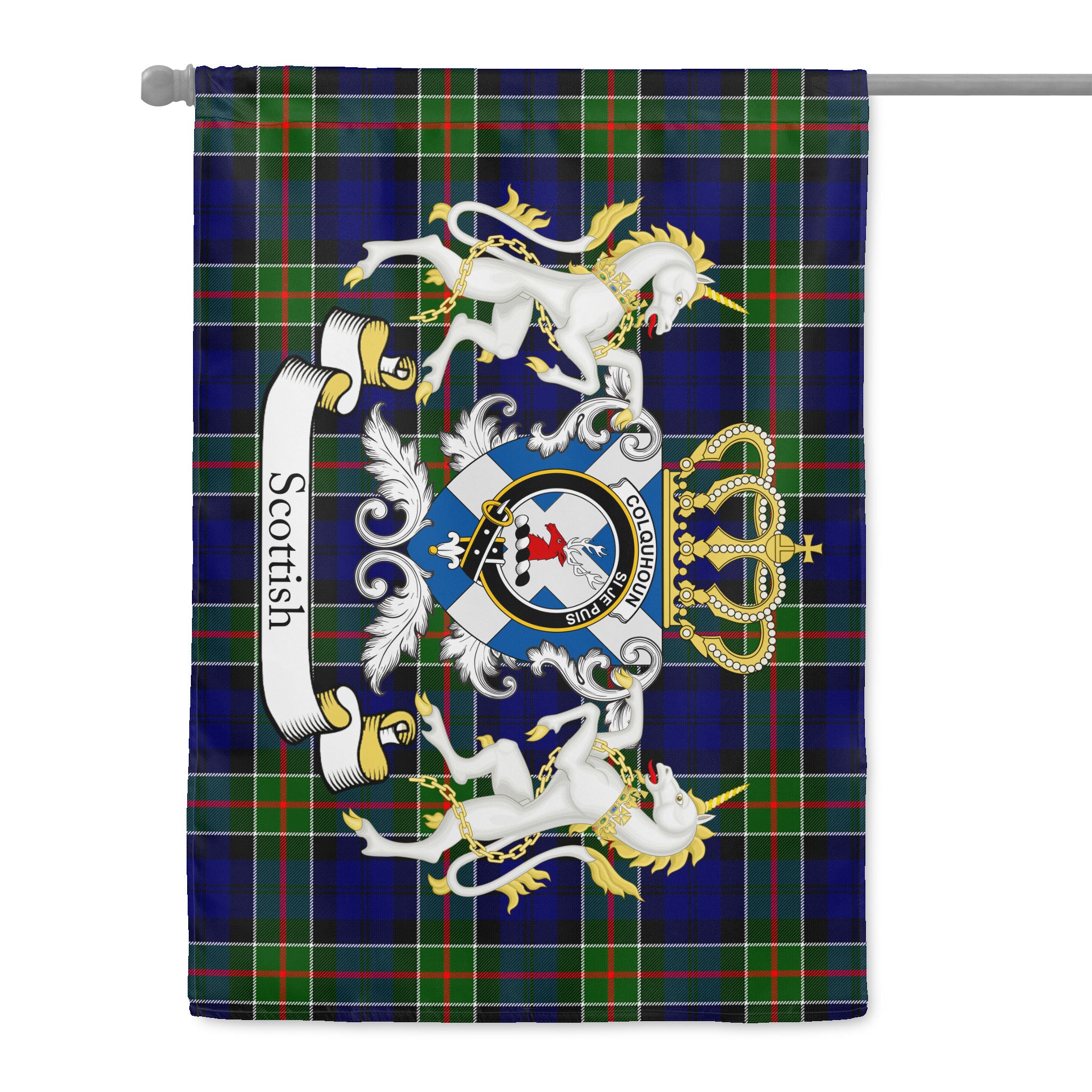 Scotstee Shop Tartan Garden Flag Colquhoun Tartan Flag Clan Badge With Lion Scottish Tartan House Flag