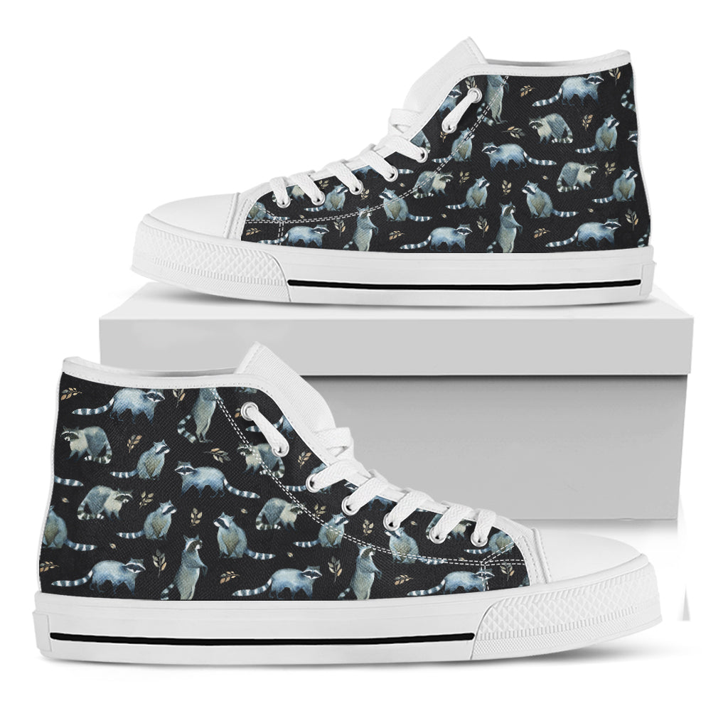 Watercolor Raccoon Pattern Print White High Top Shoes