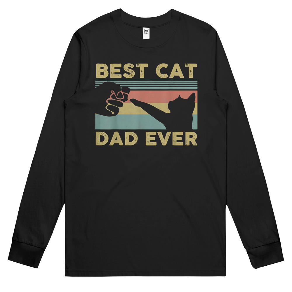 Best Cat Dad Ever Tee Funny Cat Daddy Father Vintage Long Sleeve T Shirts