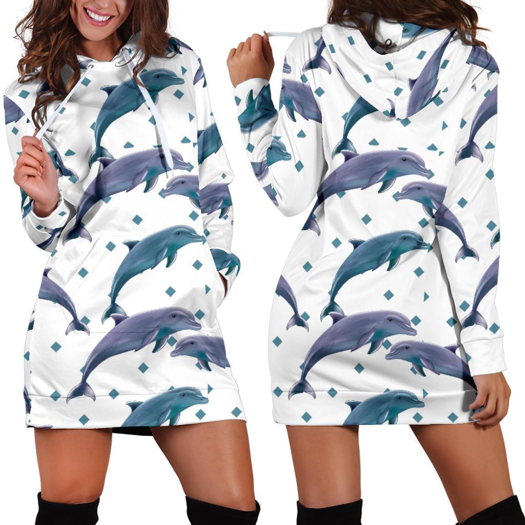 Dolphins Pattern Dotted Background Women’S Hoodie Dress