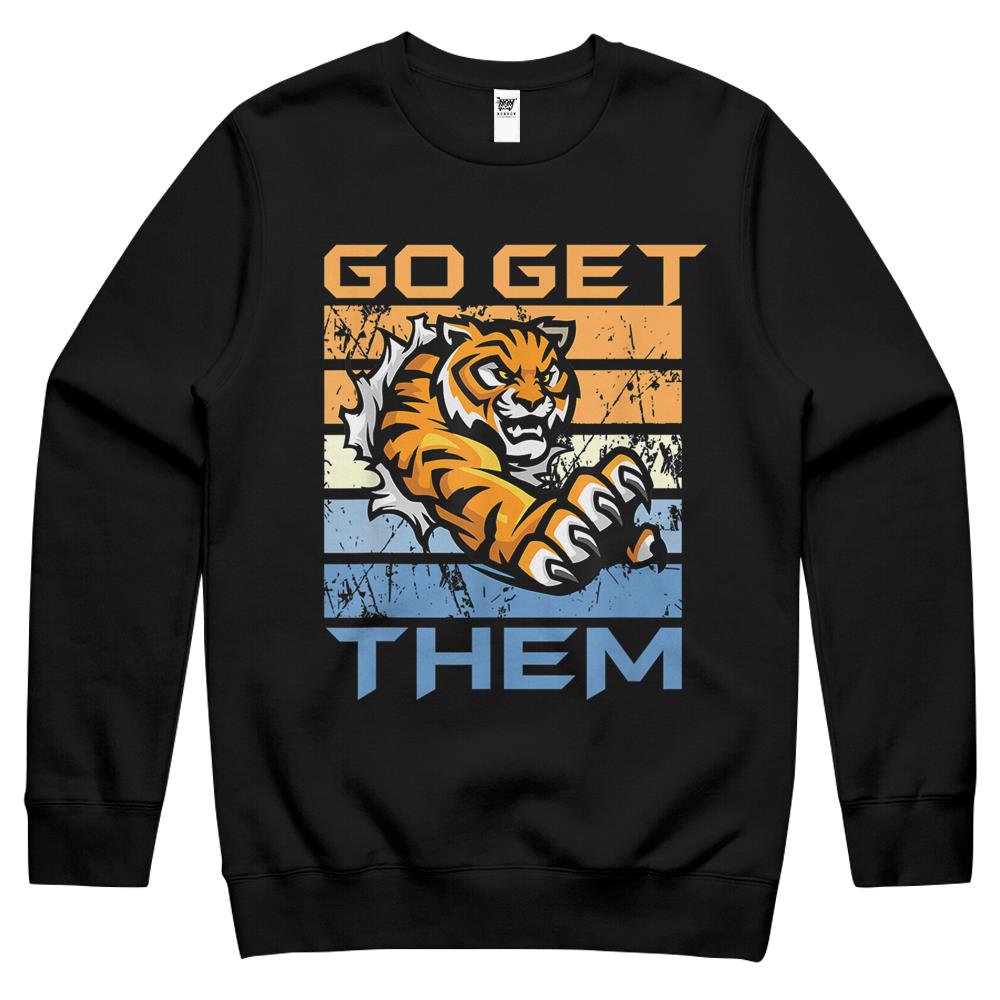 Women Men Go Get ‘Em Tiger, Funny Animal Lover Crewneck Sweatshirt