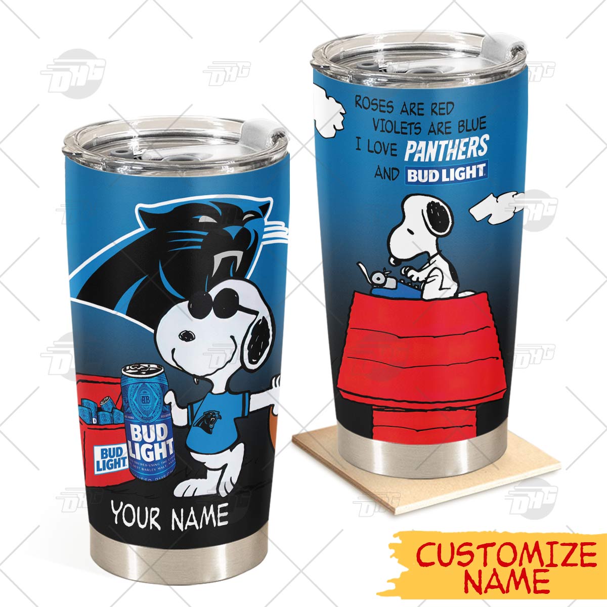 Personalized Carolina Panthers Tumbler Snoopy Bud Light Beer Lover Stainless Steel Tumbler 20Oz 30Oz