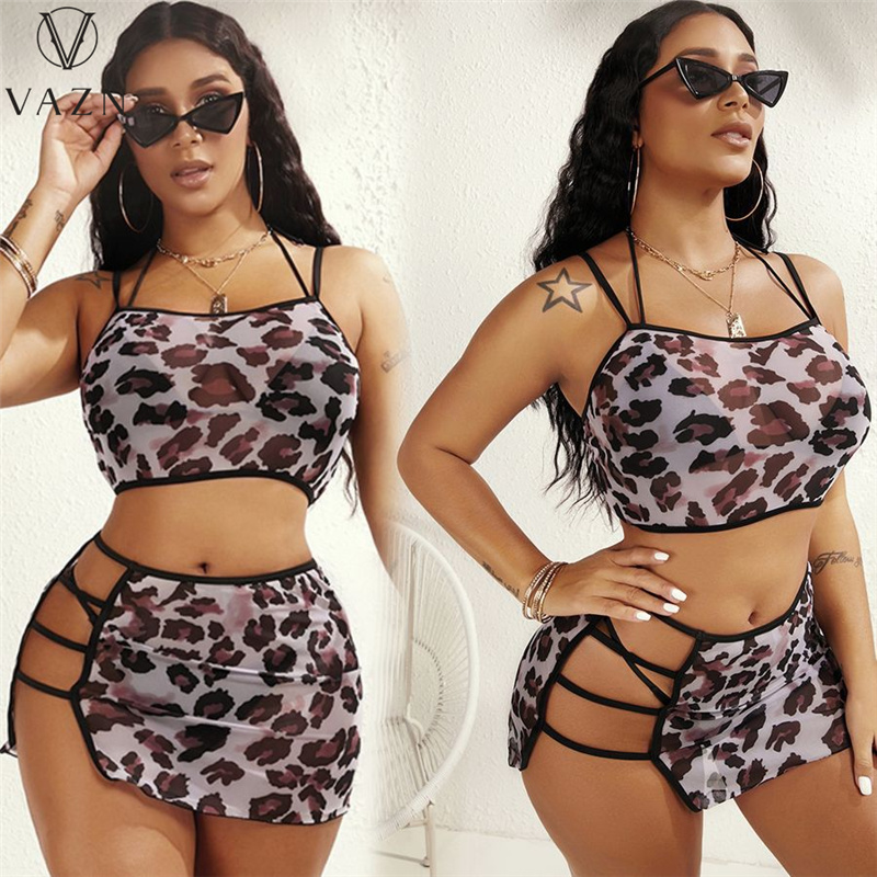 VAZN 2021 New Arrival Camouflage Open Beach Set Young Spaghetti Strap Top High Waist Mini Skirts Skinny Women 2 Piece Set alx