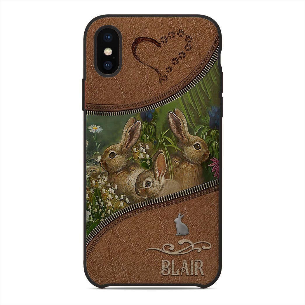 3D Rabbit Leather Custom Name Phonecase