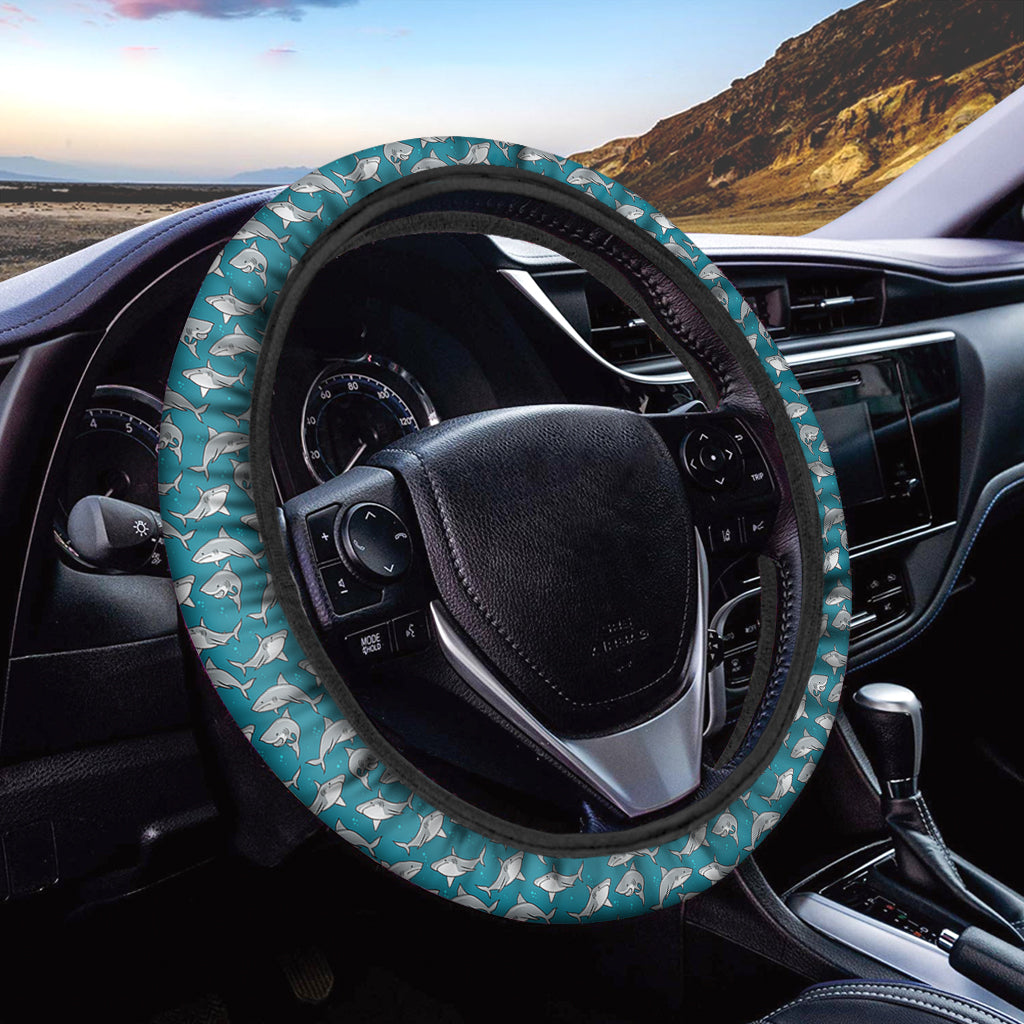 Cartoon White Shark Pattern Print Car Steering Wheel Cover