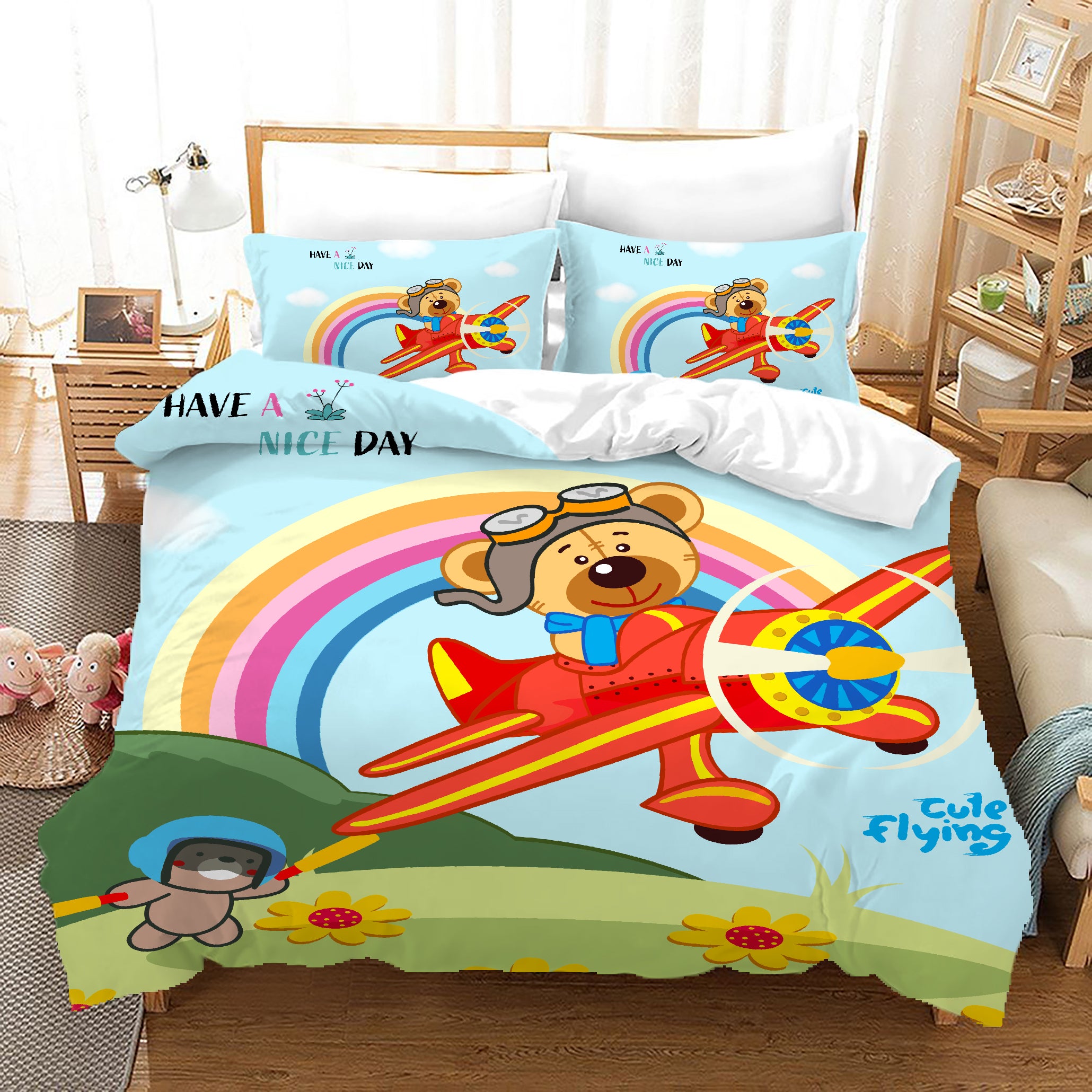 3D Cartoon Rocket Rainbow Animal Quilt Cover Set Bedding Set Duvet Cover Pillowcases A671 Lqh