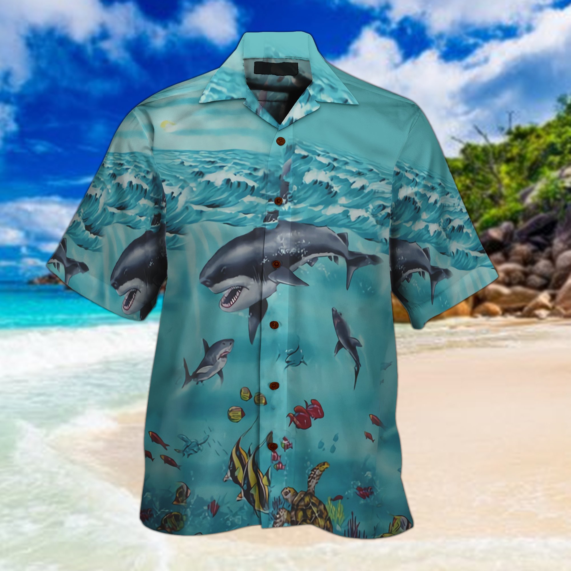 Shark Swimming 3D All Over Printed Hawaiian Shirt And Short