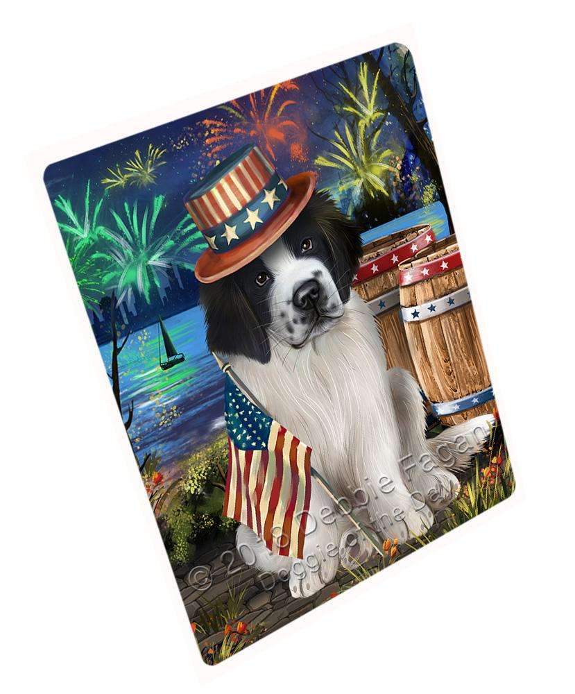 4Th Of July Independence Day Fireworks Saint Bernard Dog At The Lake Blanket Blnkt75018