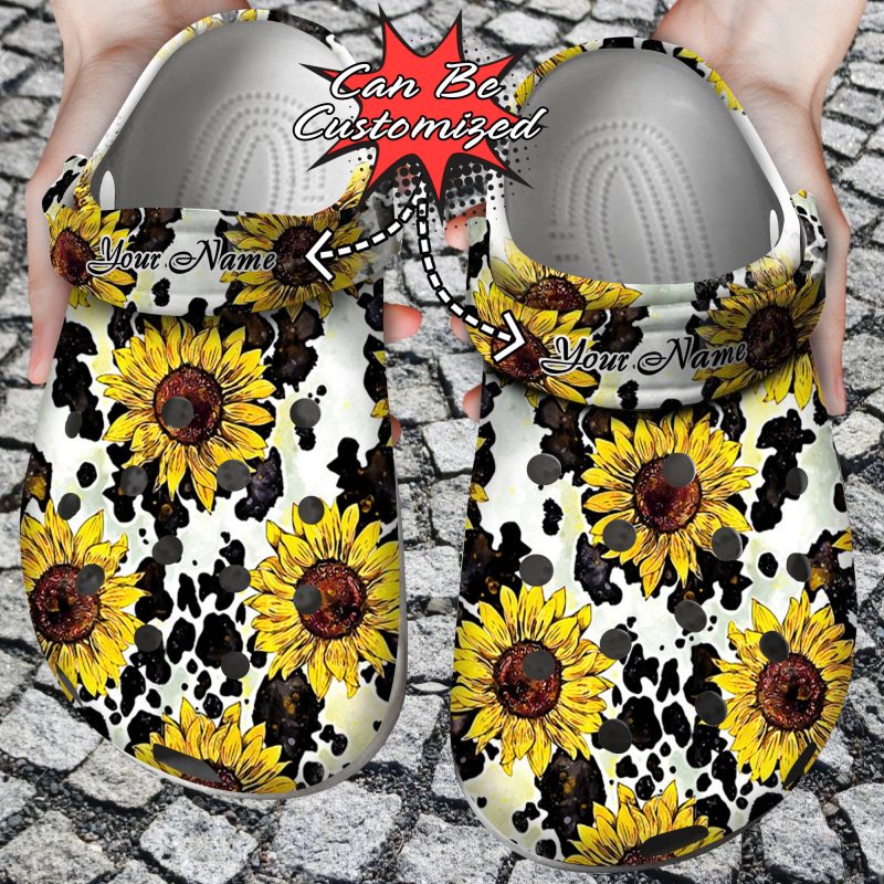 Custom Personalized Cow Sunflower Patch Clog Shoes