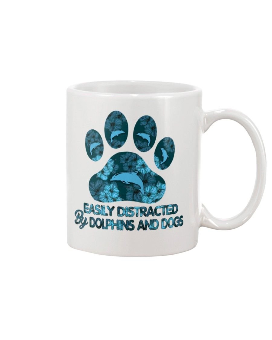 Hibiscus Distracted by Dolphin and dogs Mug White 11Oz