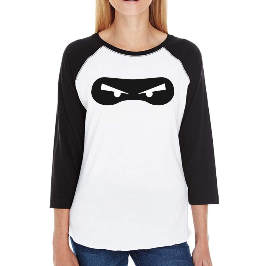 Ninja Eyes Womens Black And White BaseBall Shirt