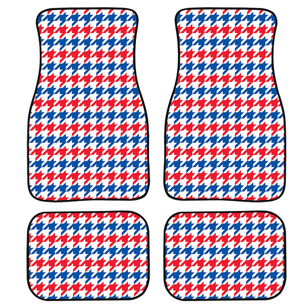 Red Blue And White Houndstooth Print Front And Back Car Floor Mats, Front Car Mat