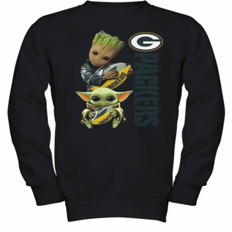 Baby Groot And Yoda Hug Green Bay Packers Youth Sweatshirt