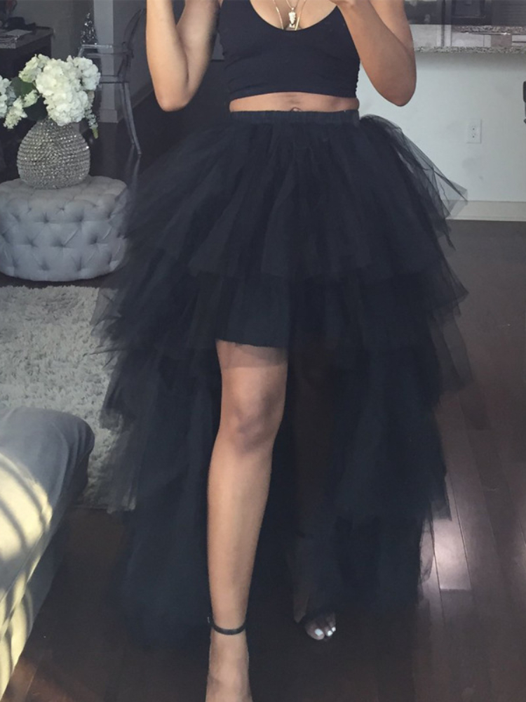 Women Tulle Skirt Irregular High Elastic Waist Sexy Dinner Party Saias Maxi Long Skirt Femme Floor-Length Mesh Tutu Faldas Jupe alx