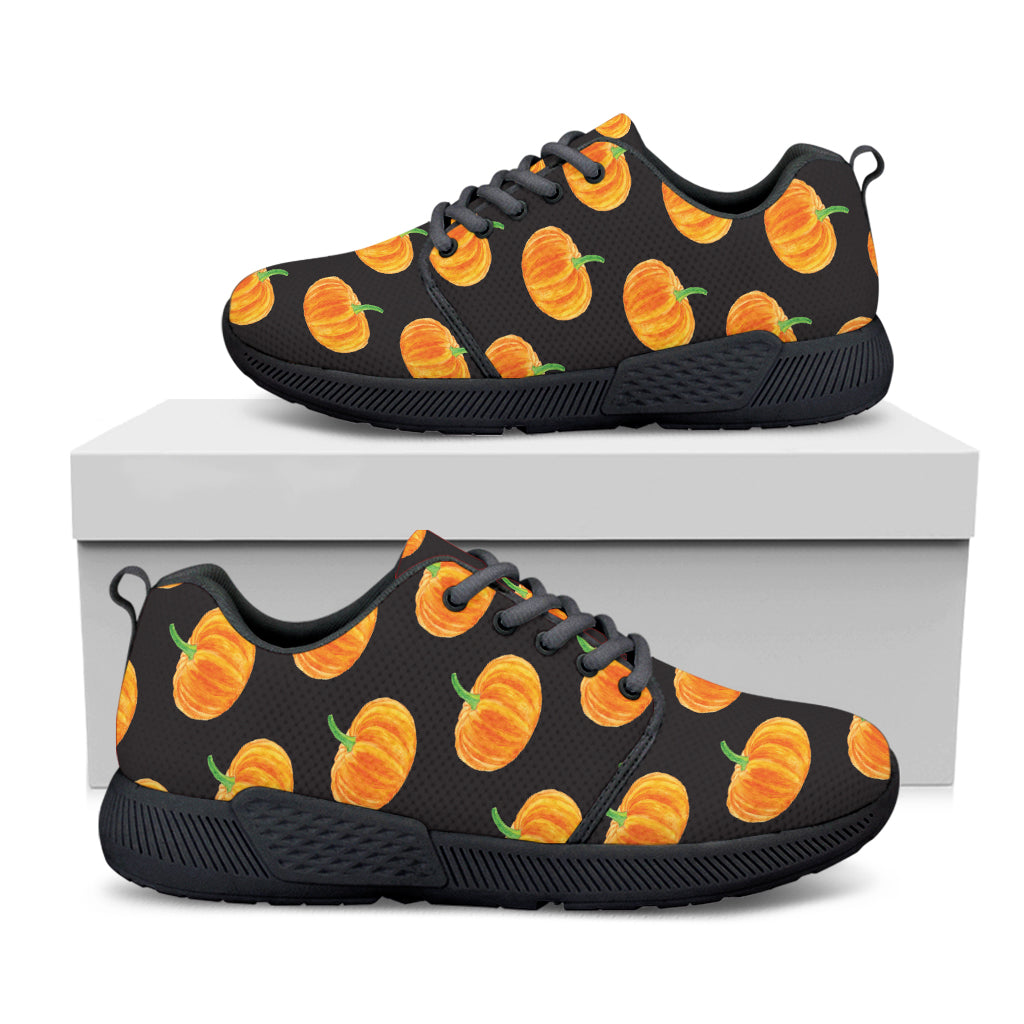 Watercolor Pumpkin Pattern Print Black Athletic Shoes