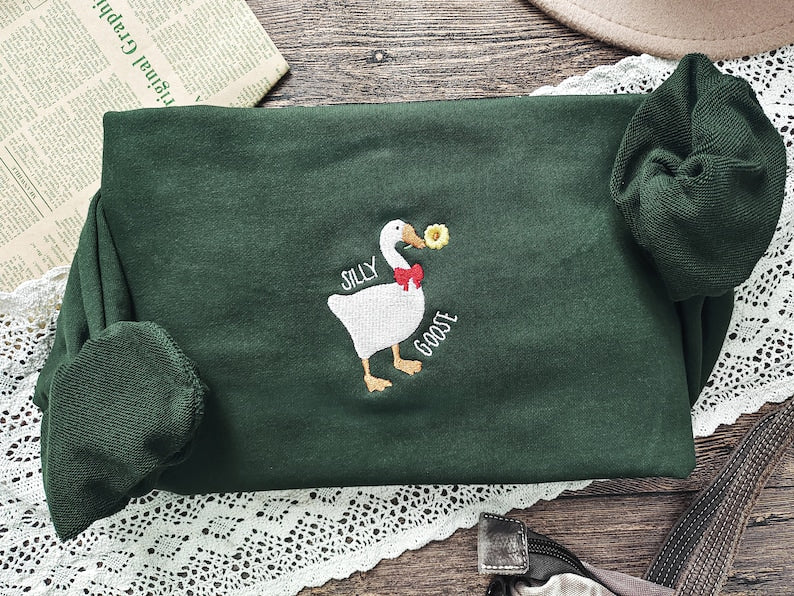 Silly Goose Embroidered Sweatshirt 2D Crewneck Sweatshirt All Over Print Sweatshirt For Women Sweatshirt For Men Sws4361