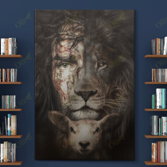 Christian Amazing Jesus, lion and lamb canvas #V