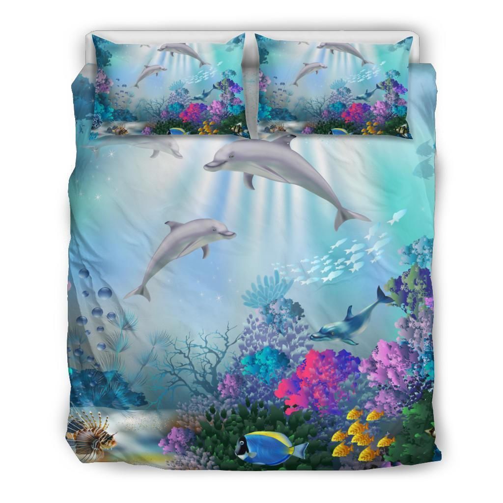 Alohawaii Bedding Set – Cover And Pillow Cases Hawaiian Dolphins Play The Ocean Polynesian – Ah – J4