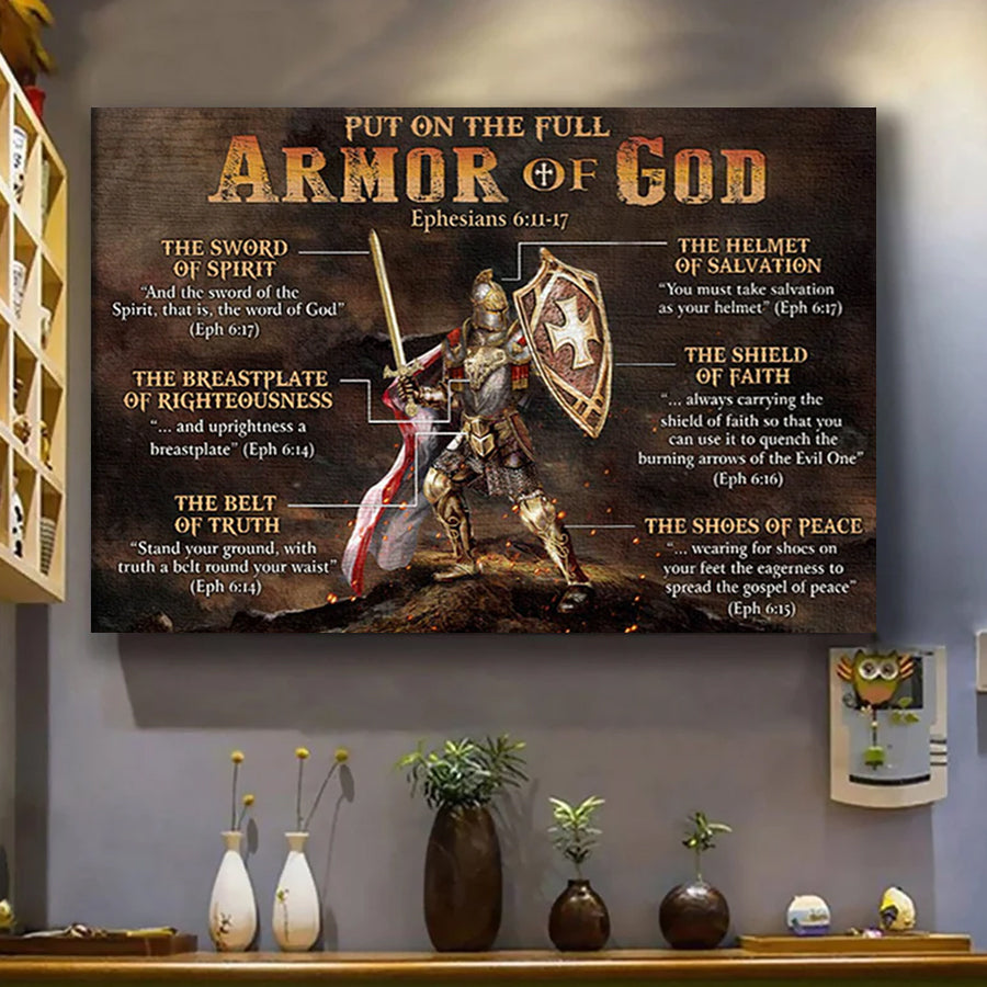 Armor Of God Knight Poster Home Decor Wall Art, Christian Canvas Wall Art Framed The Full Armor Of God Ephesians 6 11 17