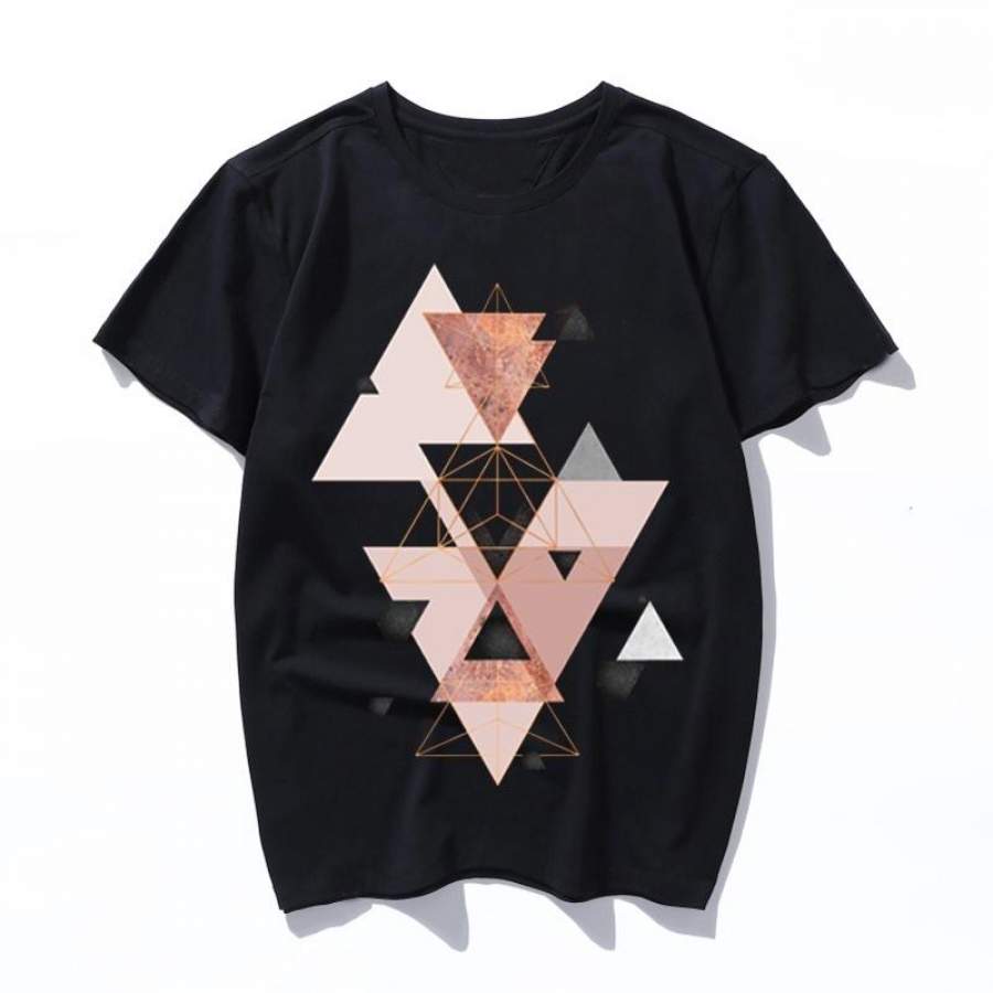 Geometric Triangles In Blush And Rose Gold Women Summer Camiseta Mujer Kawaii Aesthetic Ulzzang Print Tops Harajuku Men T Shirt