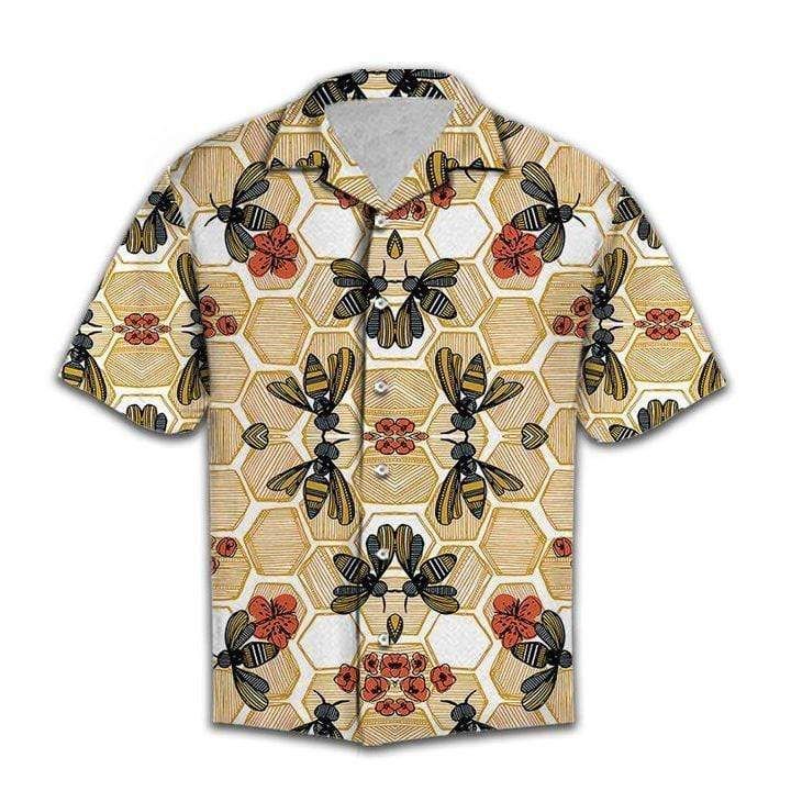 Order Honey Bee Pattern Unisex Hawaii Aloha Shirts H Ha82349