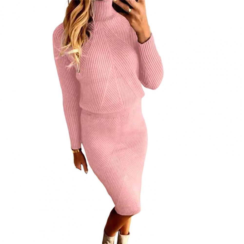 2 Pcs/Set Winter Sweater Skirt Set Crop Top Sweater Long Sleeves Skirt Suit Women’s Clothing 2023 alx