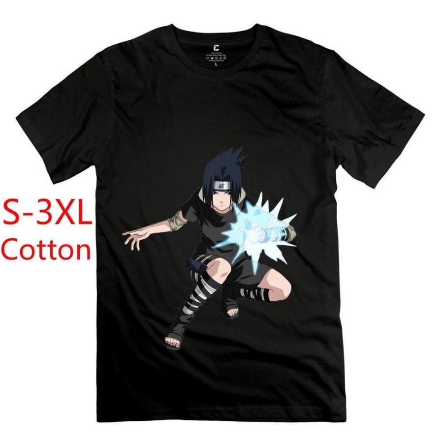 Mens Cotton T Shirt Black Powerful Uchiha Sasuke In Naruto S-3XL Tops