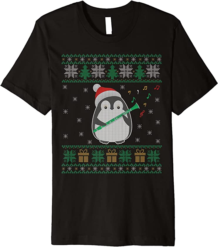 Clarinet Ugly Christmas Sweater Penguin Xmas Family Matching Premium T-Shirt