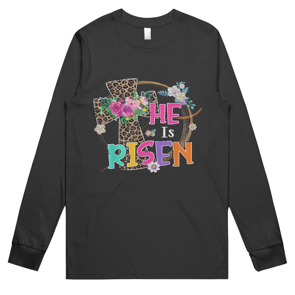 Easter Gift For Christian Teen Girls Mom He Is Risen Leopard Long Sleeve T Shirts