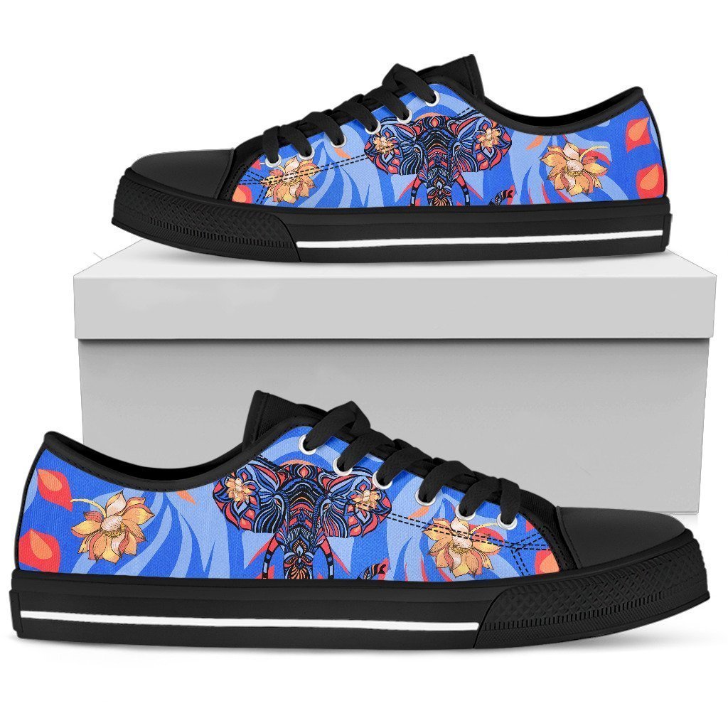 Blue Elephant Indian Mandala Low Top Personalized Shoes Custom Name, Text For Women, Men