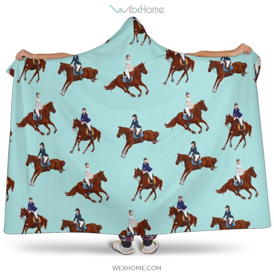 Horses Running Horses Rider Pattern Hooded Blanket