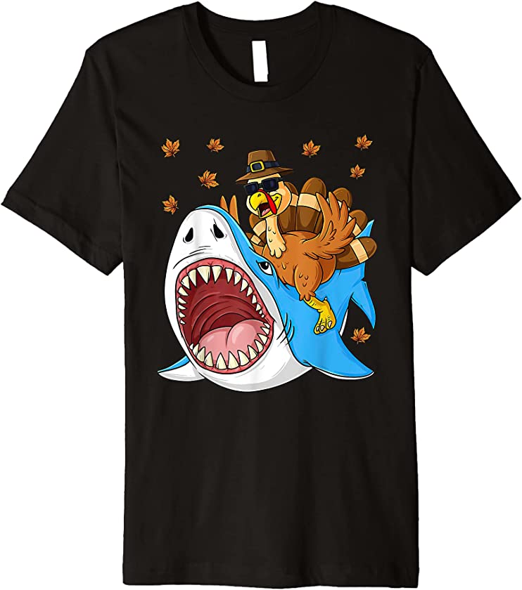 Thanksgiving Turkey Riding Shark Funny Toddler Boys Kids Premium T-Shirt