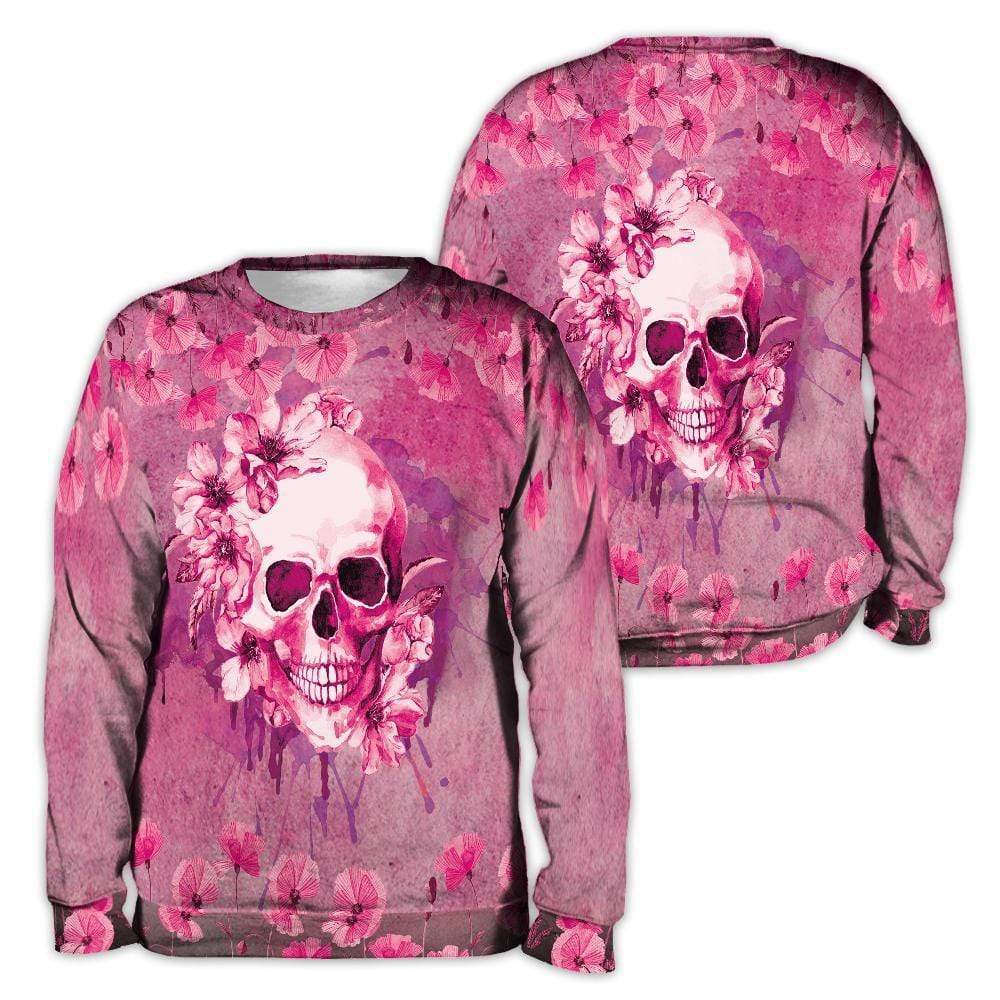 Pink Skull Watercolor Flower AOP Sweatshirt #H