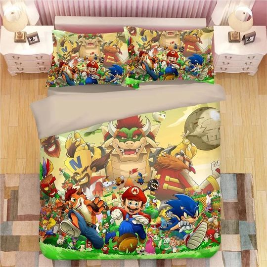 Sonic The Hedgehog Mario 2 Duvet Quilt Bedding Set