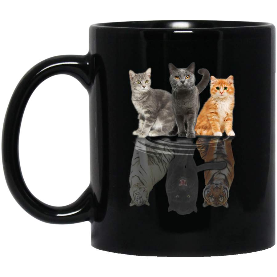 Cats Reflection Mirror Puma Cheetah Tiger Funny Cat Lover Black Mug