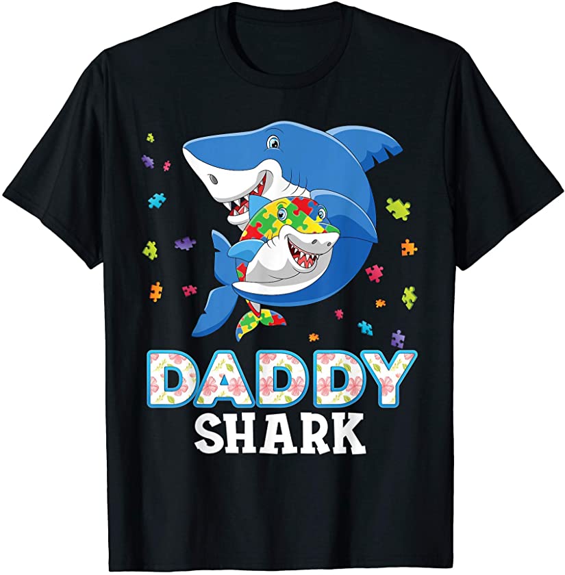 Daddy Shark Autism Awareness Rainbow Puzzle Matching Do T-Shirt