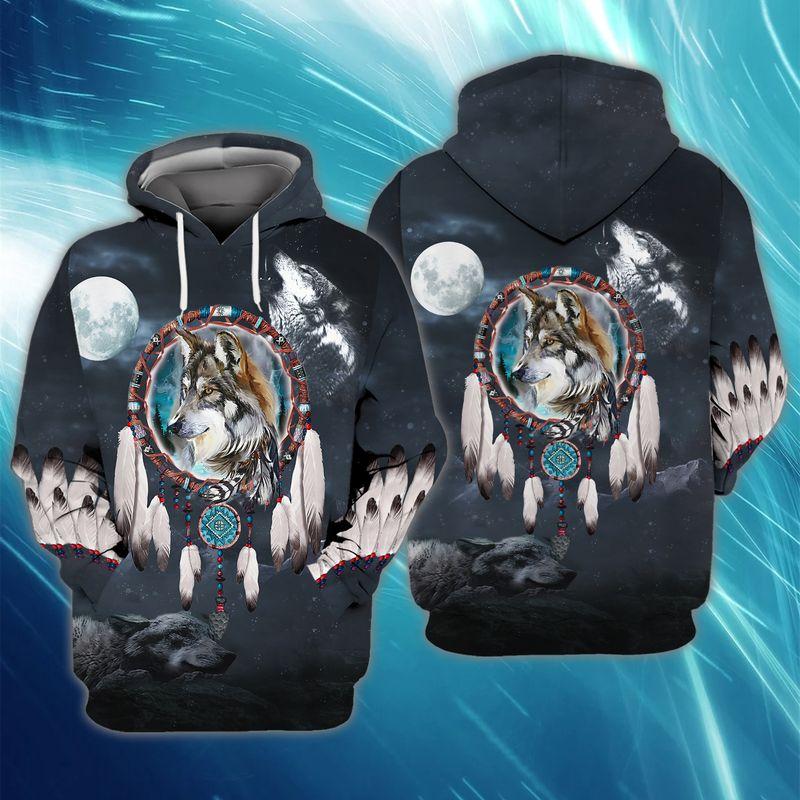 Native American Wolf Under The Moonlight 3D Hoodie