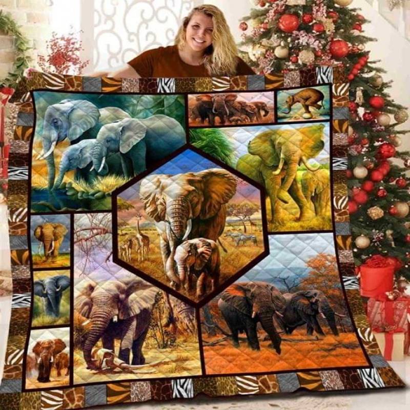 Beautiful Imagine Art Print Family Of Elephants On The Desert Pretty Gift For Elephants Lovers Quilt Blanket