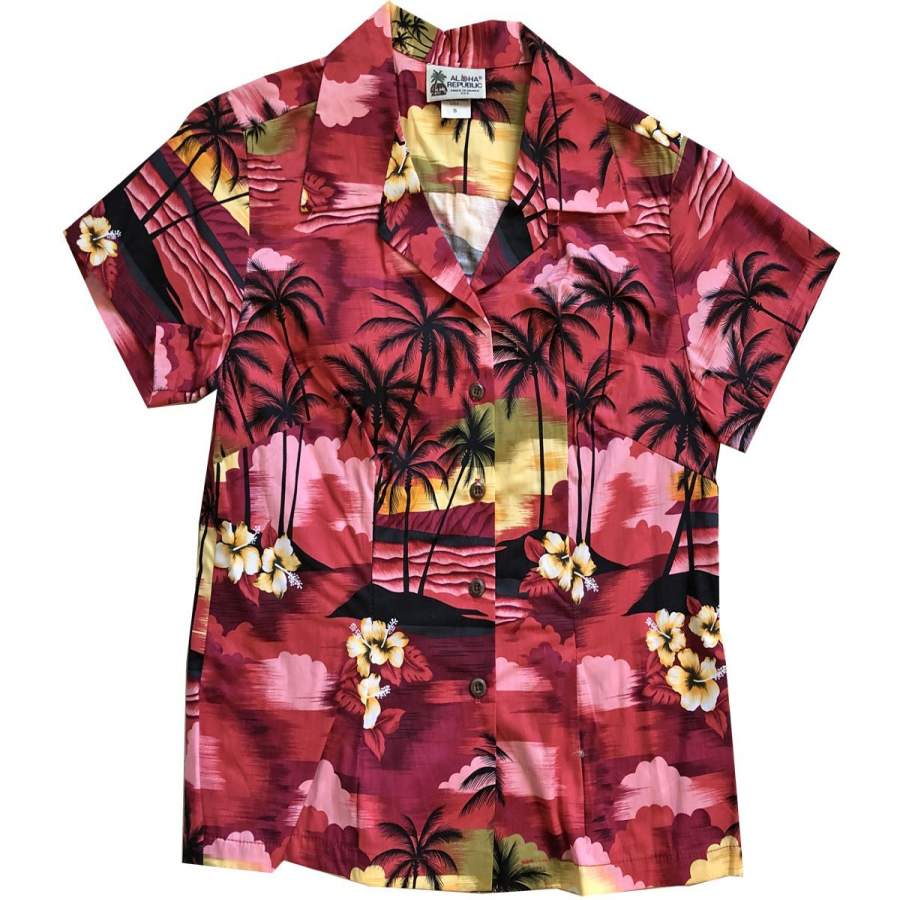 Diamond Head Dusk Red Fitted Hawaii Shirt Ha31564