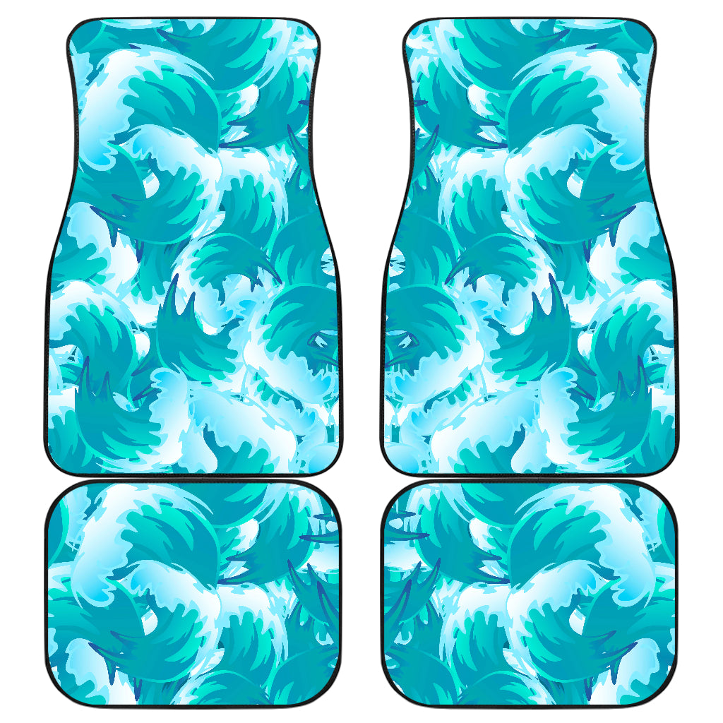 Blue Surfing Wave Pattern Print Front And Back Car Floor Mats, Front Car Mat