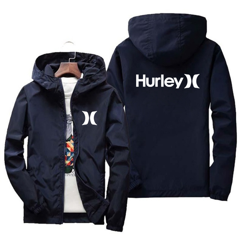 2022 Spring/Autumn Fashion Hurley Brand Men Hooded Bomber Jacket Hip Hop Oversized Sweatshirt Thin Zip Jacket Sports Trench Coat alx