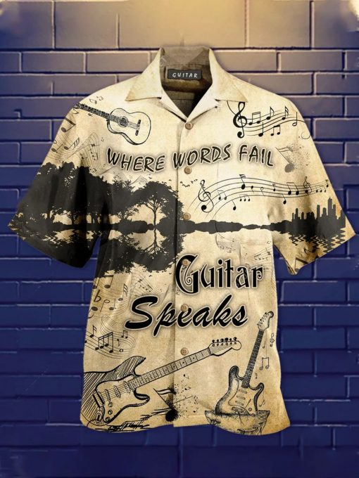 Where Words Fail Guitar Speaks Vintage Hawaiian Shirt Pre11813