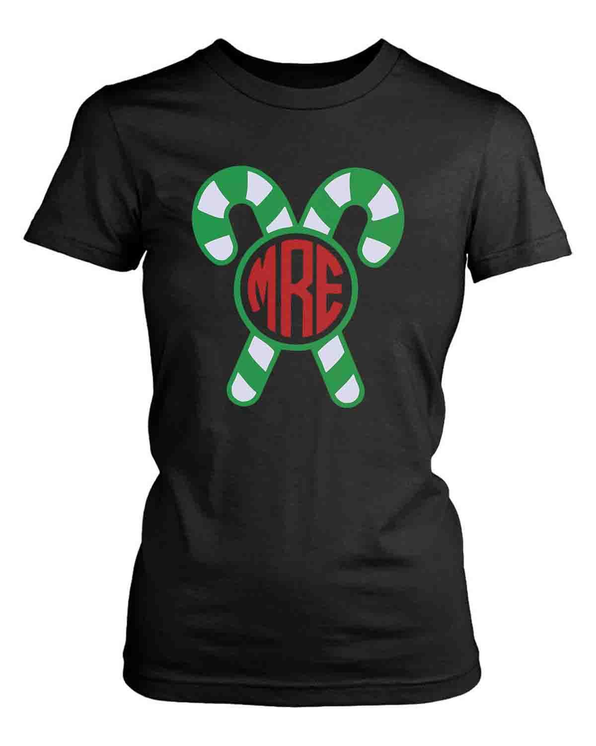 Candy Cane Christmas Holiday Monogram Women’S T-Shirt