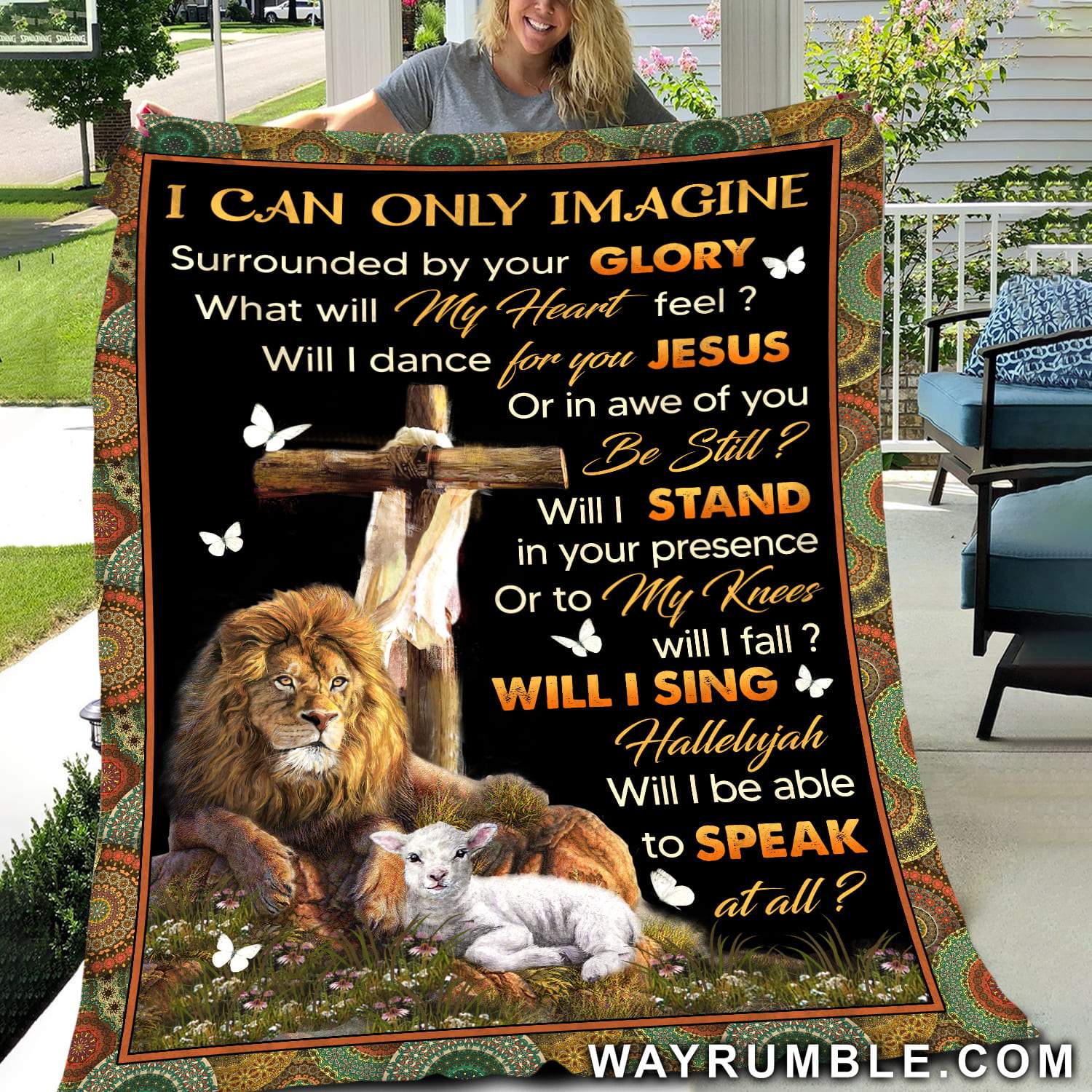 I Can Only Imagine – Jesus, Cross, Lion And Sheep On The Grassland Blanket