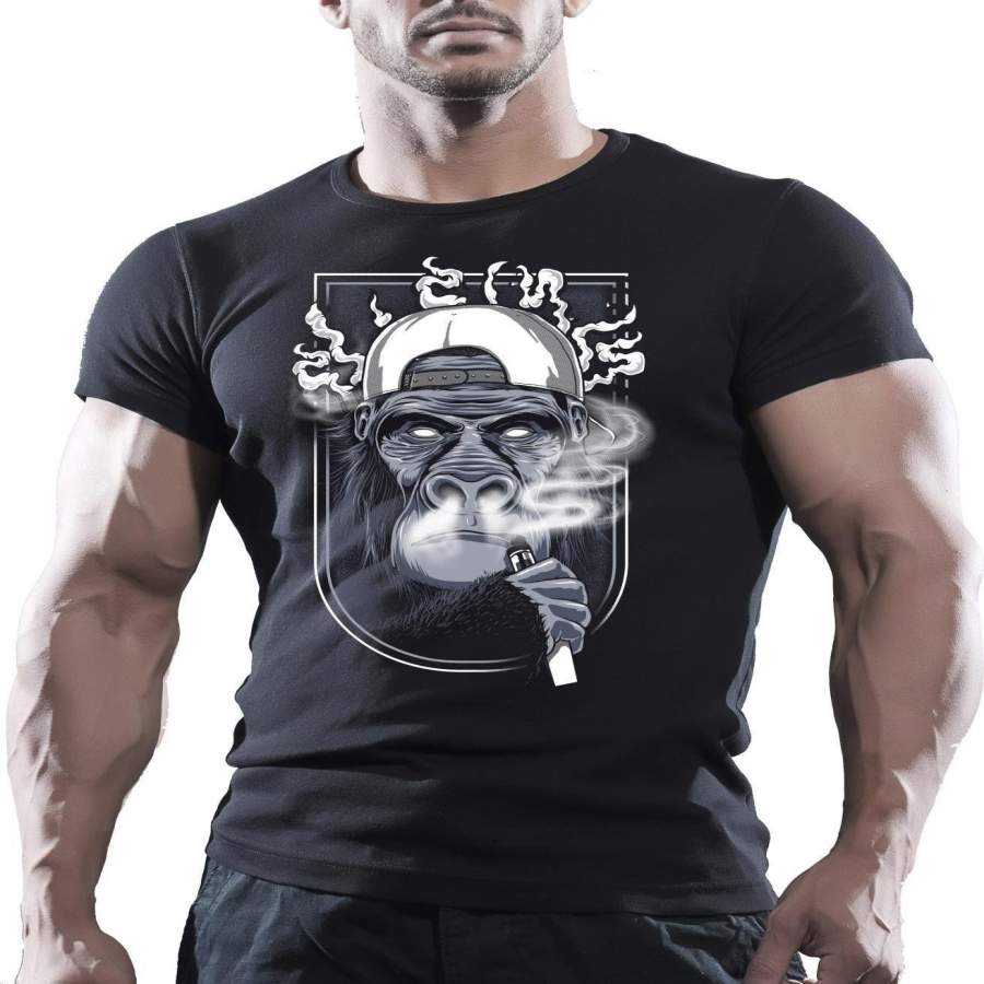 Vaper Monkey Ape In Cloud Black Men’S Fashion Casual T-Shirt Round Neck Short Sleeves T Shirt Cool Tops Clothing